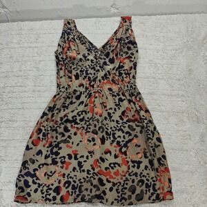 Aqua Silk Animal Print Dress Womens L Leopard Cheetah Downtown Chic Fit Flare